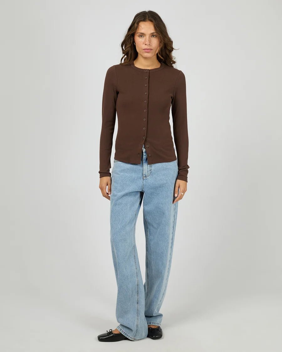 Button Up Long Sleeve Tee - Chocolate - Chillis & More NZ