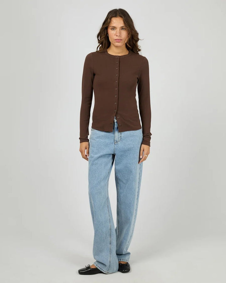 Button Up Long Sleeve Tee - Chocolate - Chillis & More NZ
