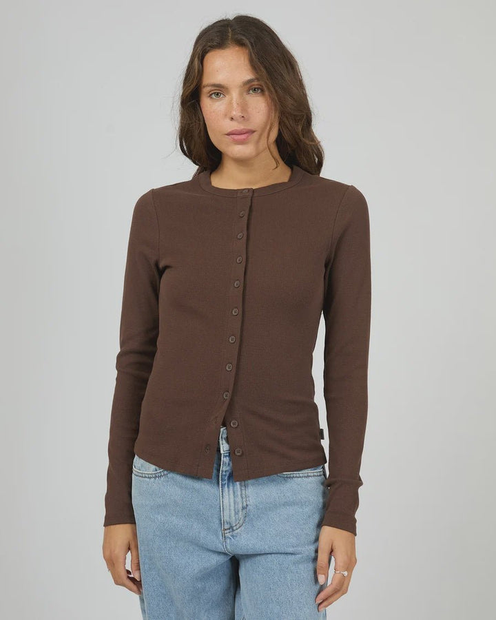 Button Up Long Sleeve Tee - Chocolate - Chillis & More NZ
