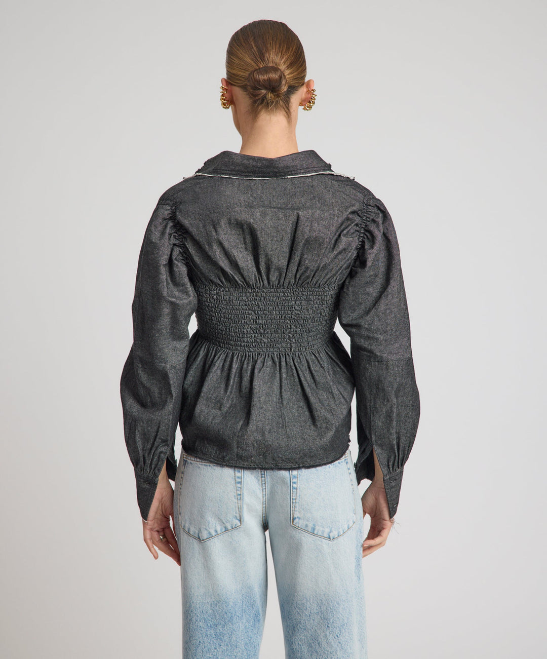 Cafe Terrace Shirred Chambray Shirt - Black - Chillis & More NZ