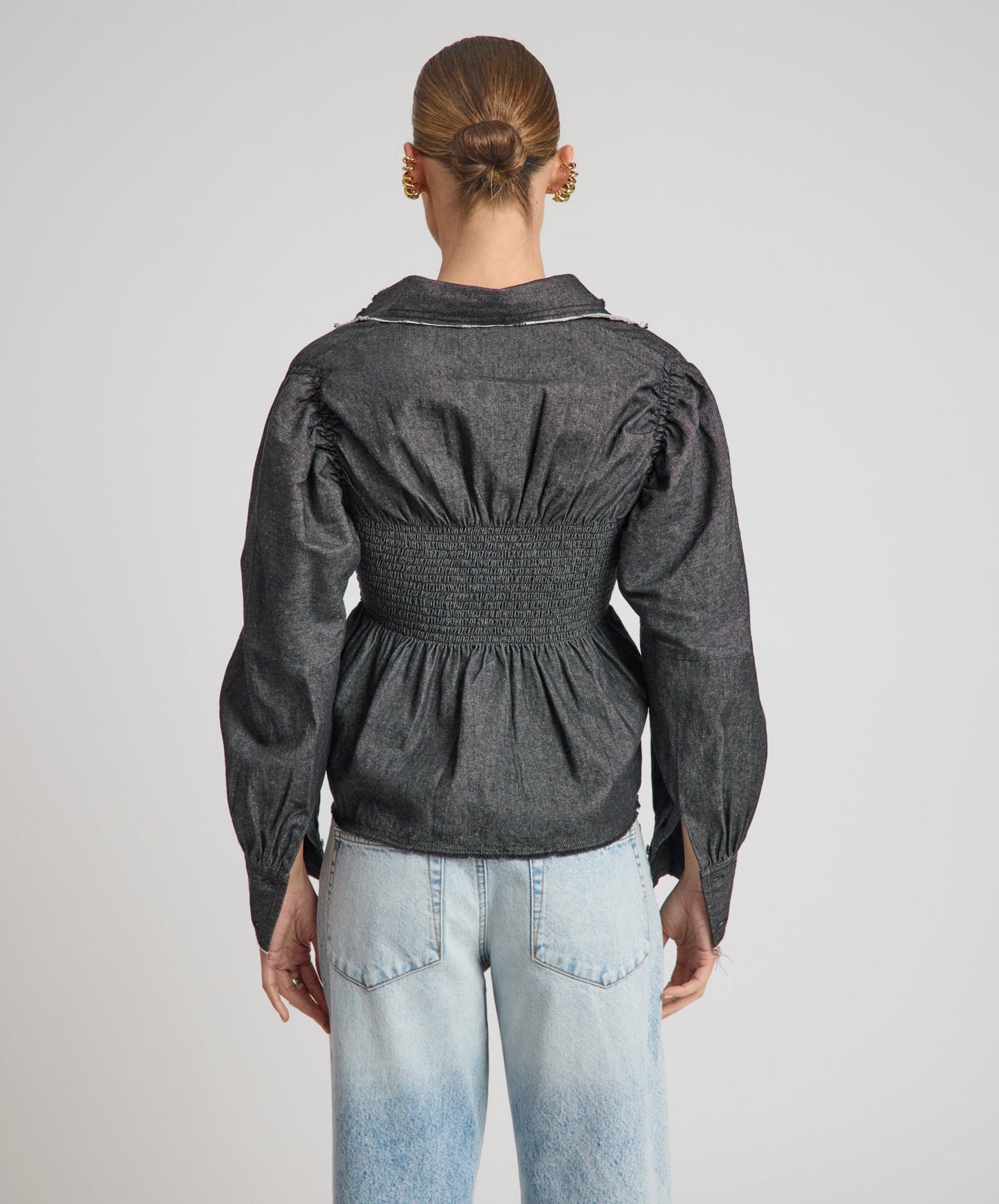 Cafe Terrace Shirred Chambray Shirt - Black - Chillis & More NZ
