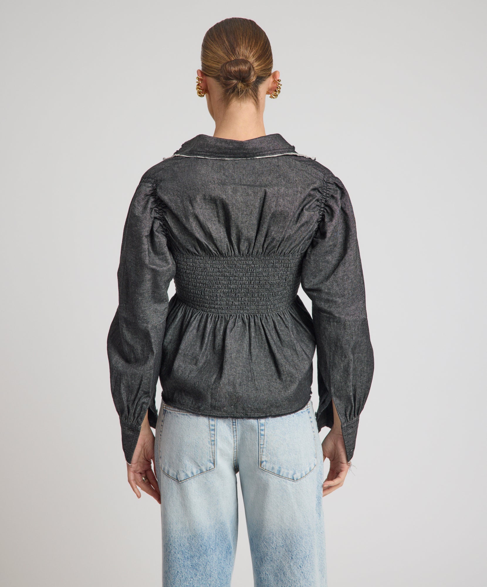 Cafe Terrace Shirred Chambray Shirt - Black - Chillis & More NZ