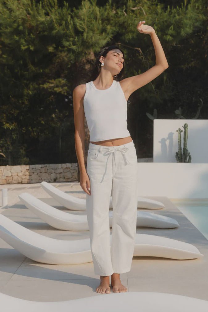 Campus Ecru Tie Waist Barrel Jeans - Ecru - Chillis & More NZ