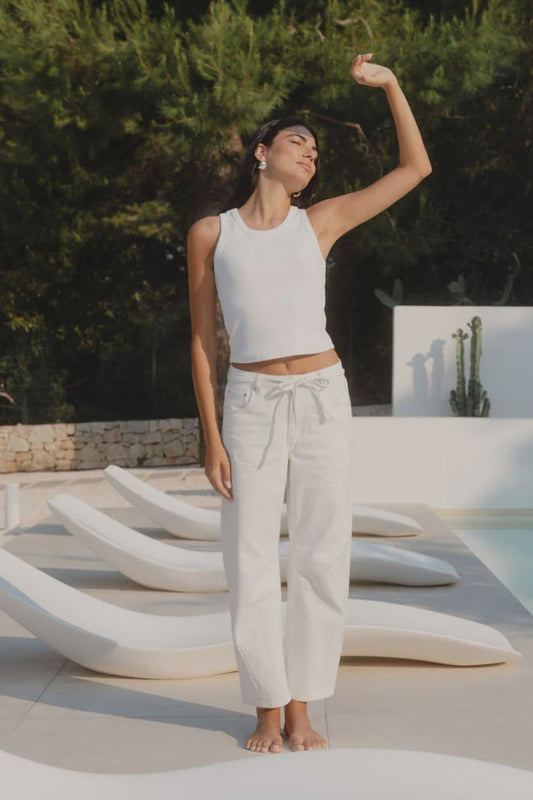 Campus Ecru Tie Waist Barrel Jeans - Ecru - Chillis & More NZ