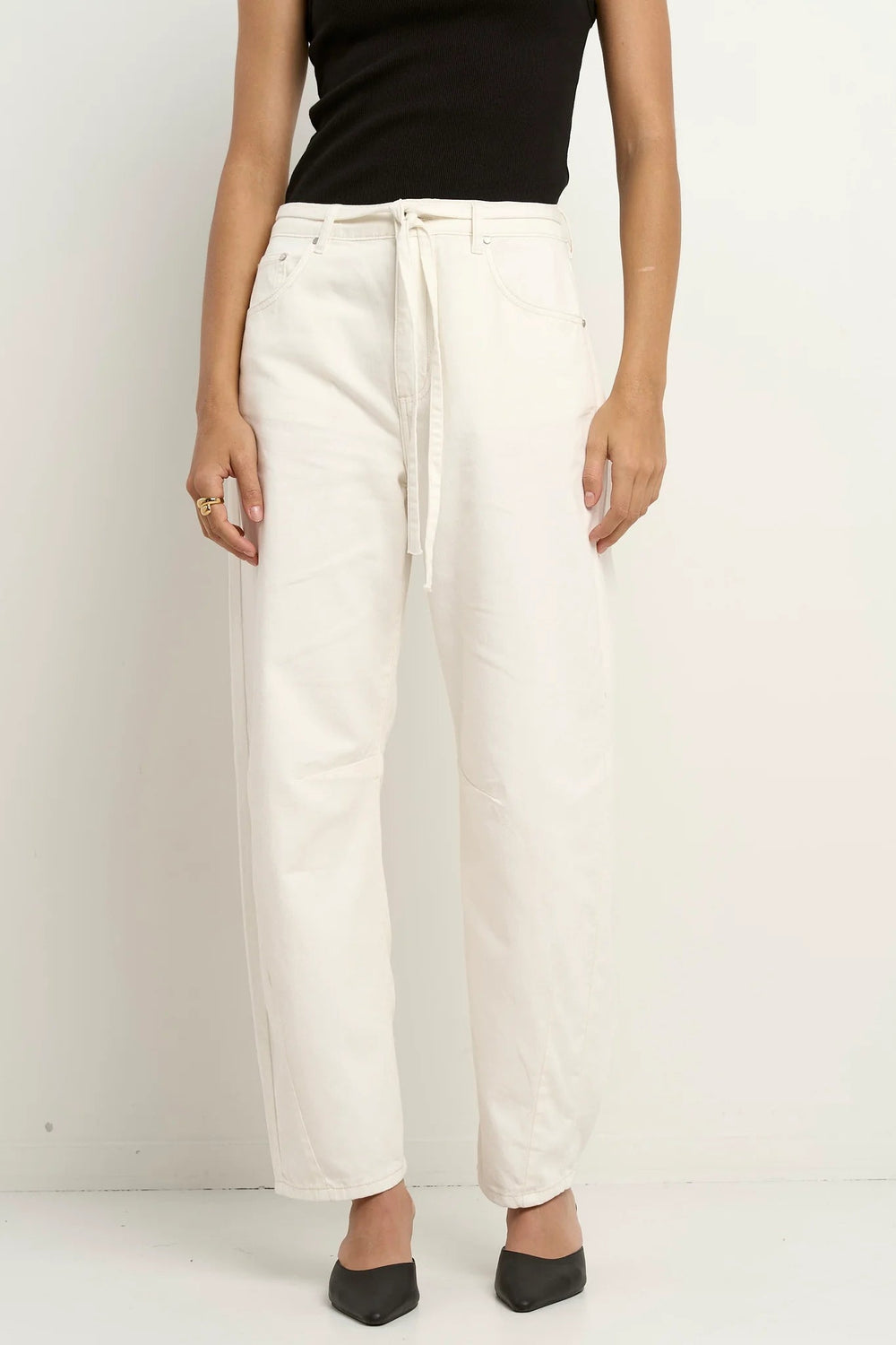 Campus Ecru Tie Waist Barrel Jeans - Ecru - Chillis & More NZ