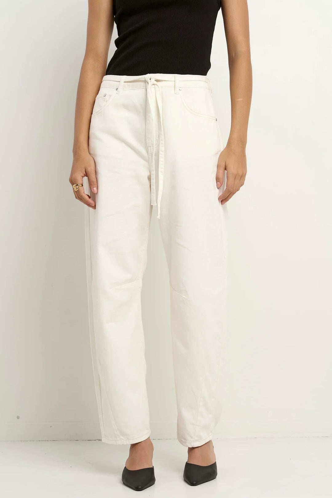 Campus Ecru Tie Waist Barrel Jeans - Ecru - Chillis & More NZ