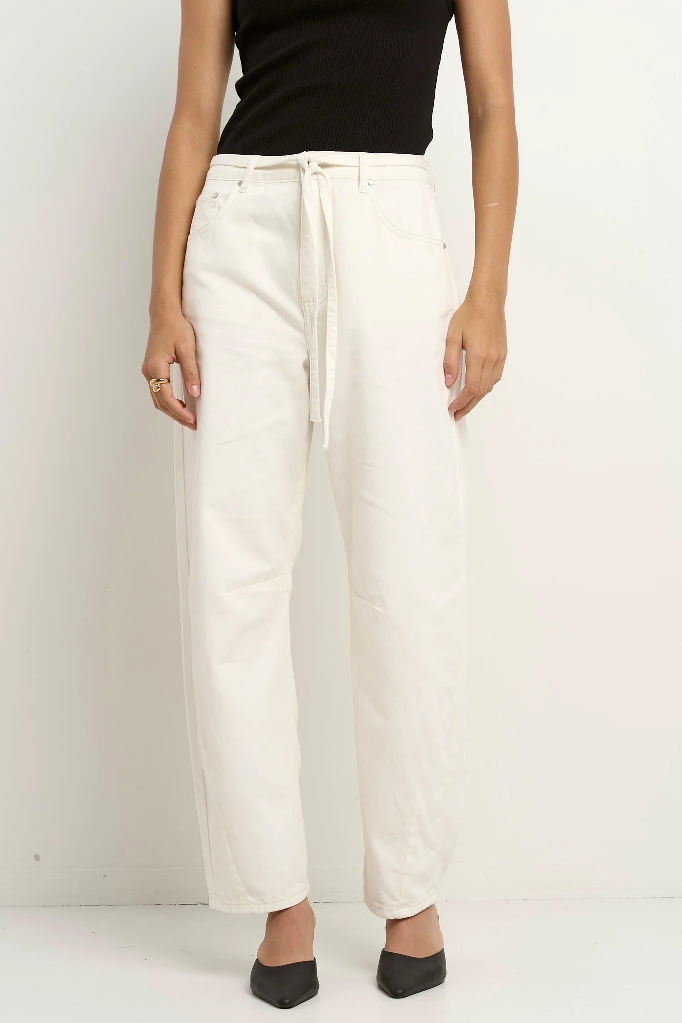Campus Ecru Tie Waist Barrel Jeans - Ecru - Chillis & More NZ
