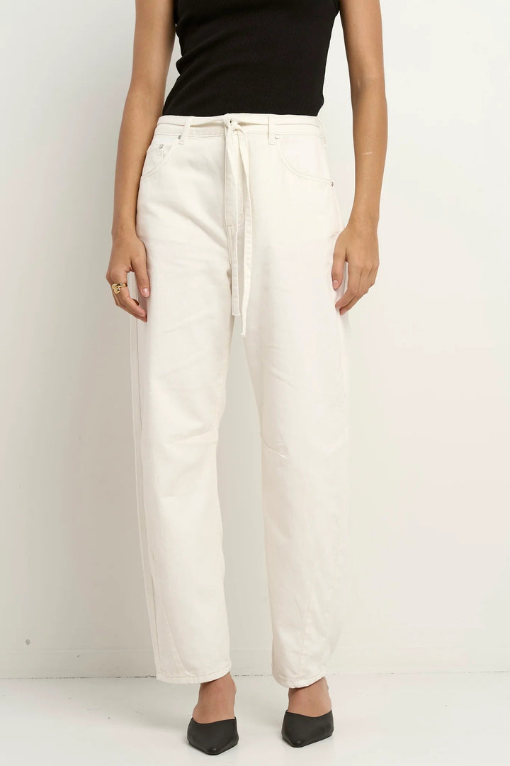 Campus Ecru Tie Waist Barrel Jeans - Ecru - Chillis & More NZ