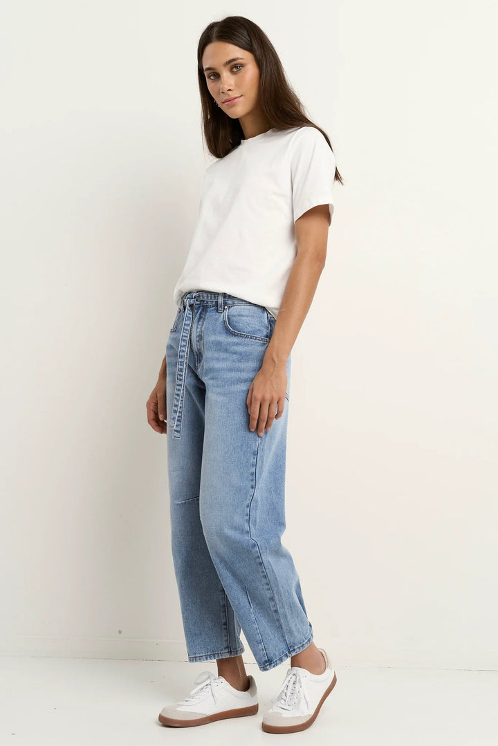 Campus Light Blue Tie Waist Barrel Jeans - Light Blue - Chillis &amp; More NZ