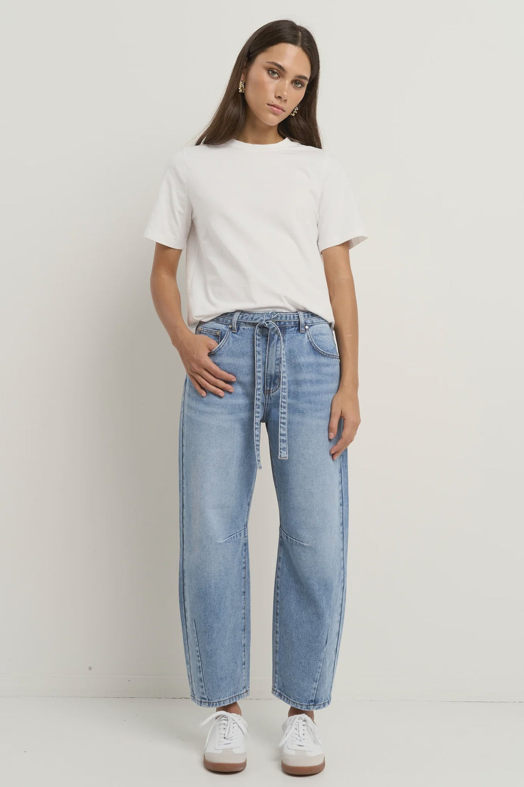 Campus Light Blue Tie Waist Barrel Jeans - Light Blue - Chillis & More NZ