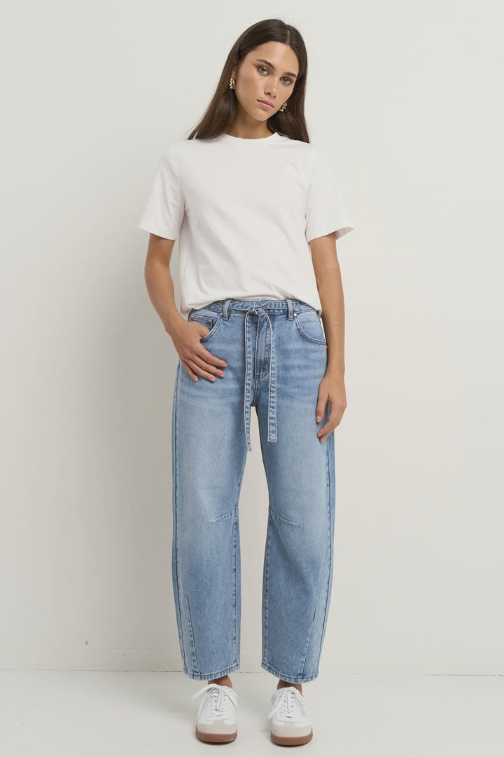 Campus Light Blue Tie Waist Barrel Jeans - Light Blue - Chillis &amp; More NZ