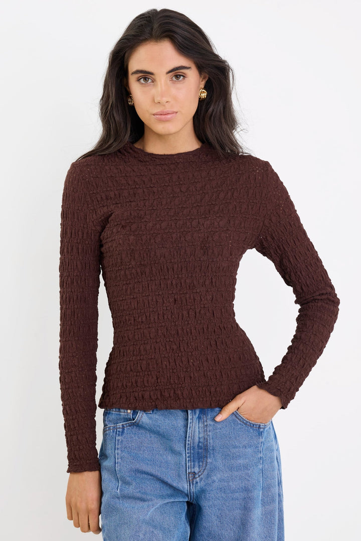 Captive Chocolate Lace Long Knit Long Sleeve Top - Chillis & More NZ