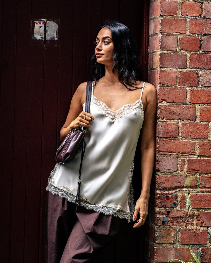 Carter Lace Trim Cami - Pearl - Chillis & More NZ