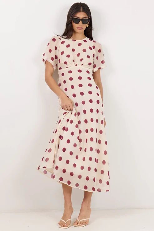 Centrestage Polka Dot Twist Front SS Maxi Dress - Chillis & More NZ