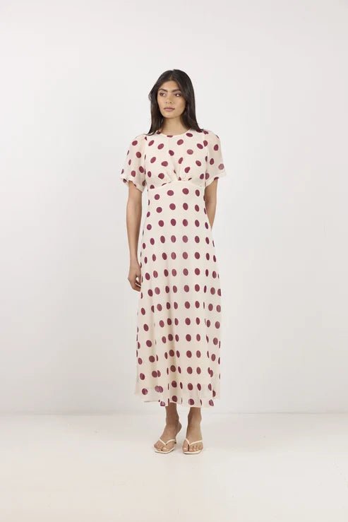 Centrestage Polka Dot Twist Front SS Maxi Dress - Chillis & More NZ