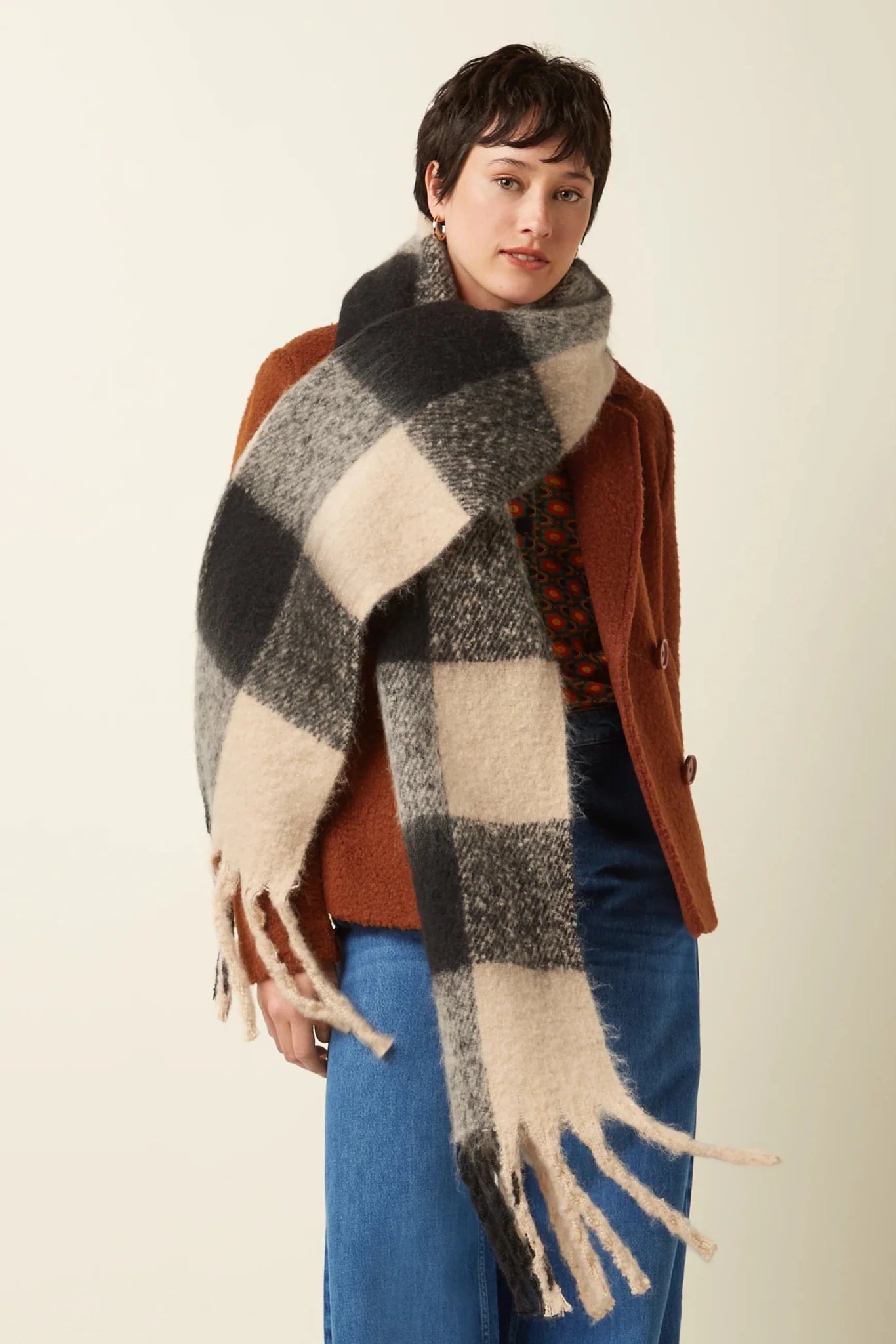 Check Scarf 2 - Tone - Black - Chillis & More NZ