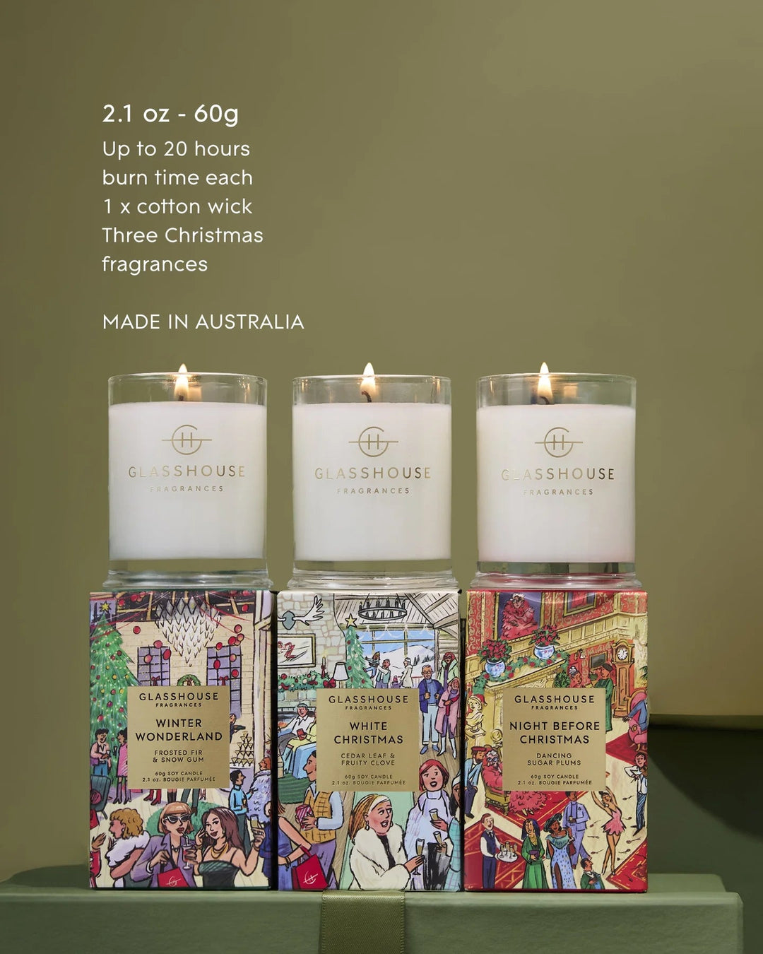 Christmas Trio - 3 X 60g Christmas Candles X26 - Chillis & More NZ