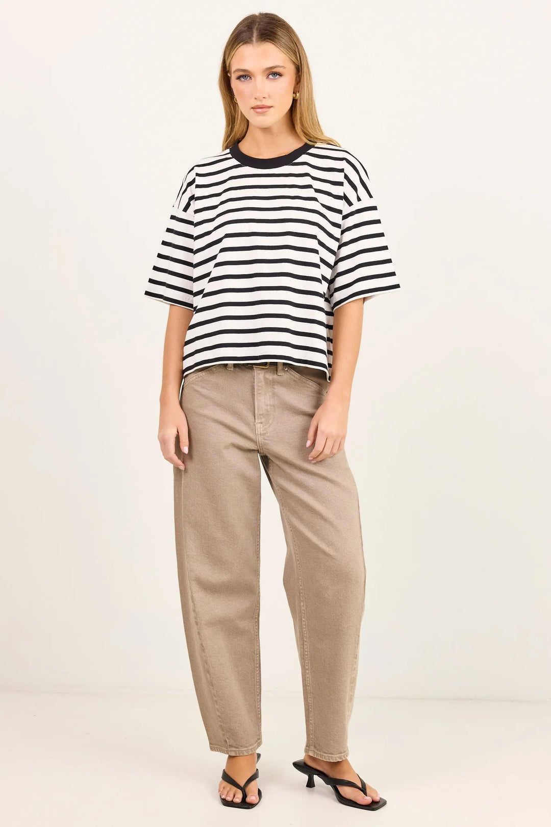 Cohesion Black White Stripe Oversized Contrast Binding Boxy SS Tee - Chillis & More NZ