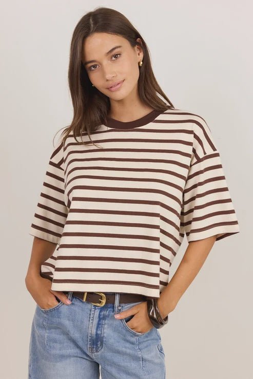 Cohesion Chocolate Vanilla Stripe Oversized Tee - Chillis & More NZ