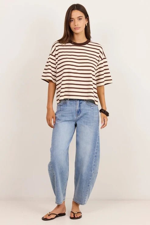 Cohesion Chocolate Vanilla Stripe Oversized Tee - Chillis & More NZ