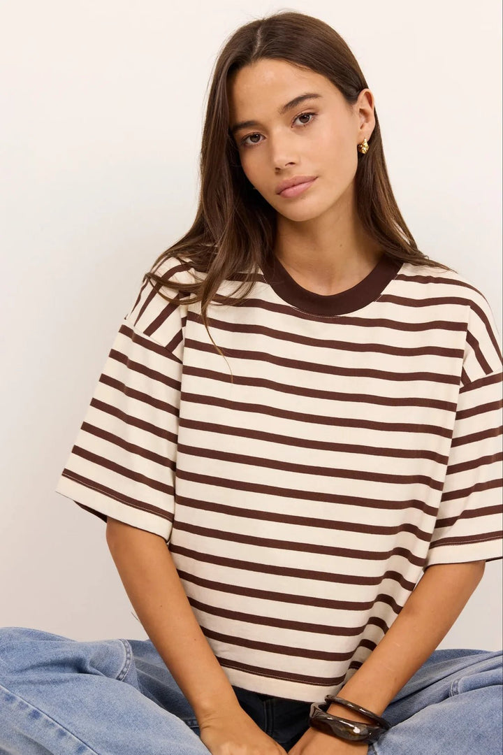 Cohesion Chocolate Vanilla Stripe Oversized Tee - Chillis & More NZ