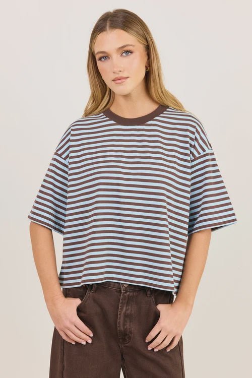 Cohesion Ice Blue Chocolate Stripe Oversized Tee - Chillis & More NZ
