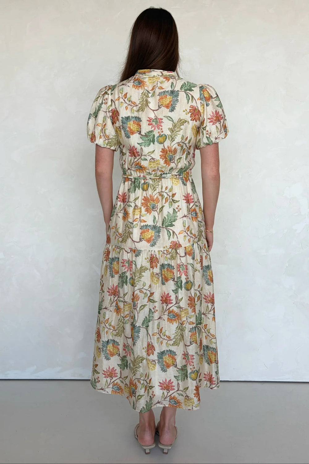 Comet Peach Bloom Short Puff Sleeve Button Front Midi Dress - Peach Bloom - Chillis & More NZ