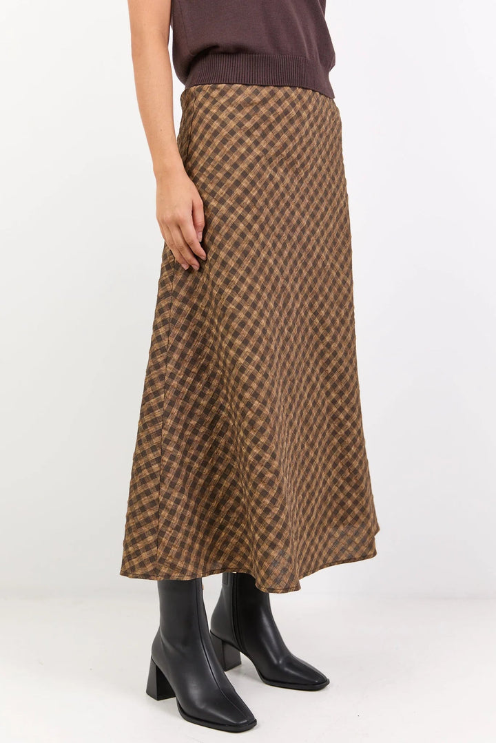 Companion Chocolate Caramel Check Bias Maxi Skirt - Chillis & More NZ