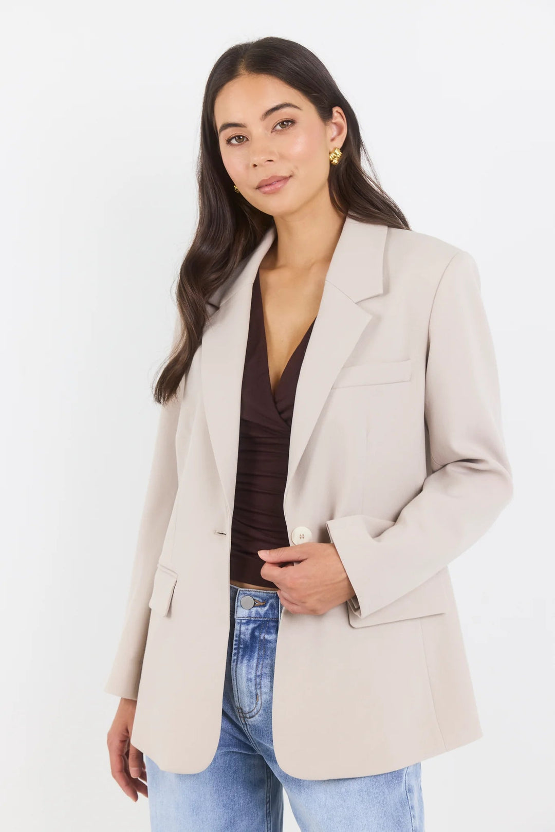 Confine Taupe Buttoned Sleeve Blazer - Chillis & More NZ