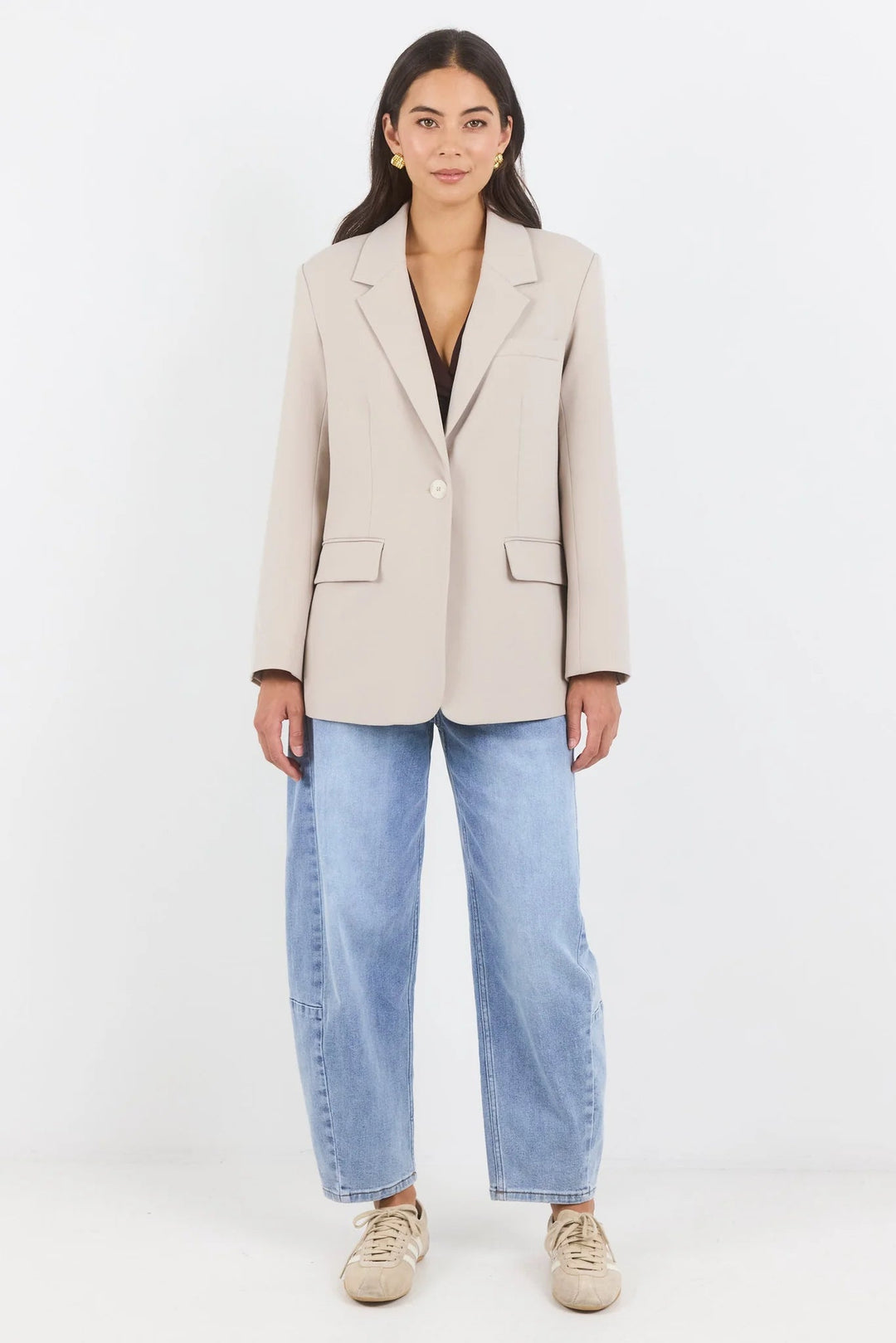 Confine Taupe Buttoned Sleeve Blazer - Chillis & More NZ