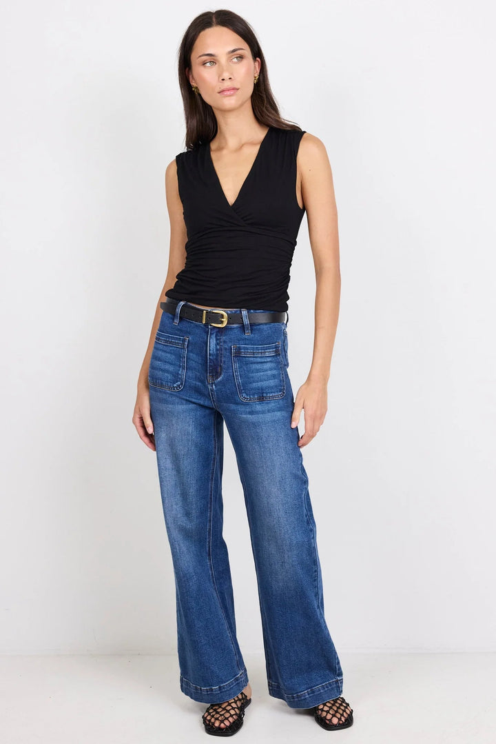 Connect Black Jersey Cross Front Top - Chillis & More NZ