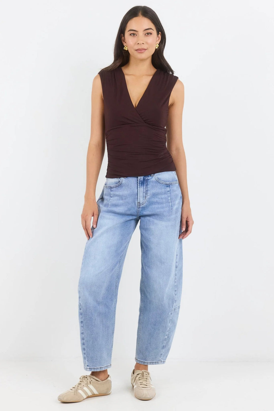 Connect Chocolate Jersey Cross Front Top - Chillis & More NZ