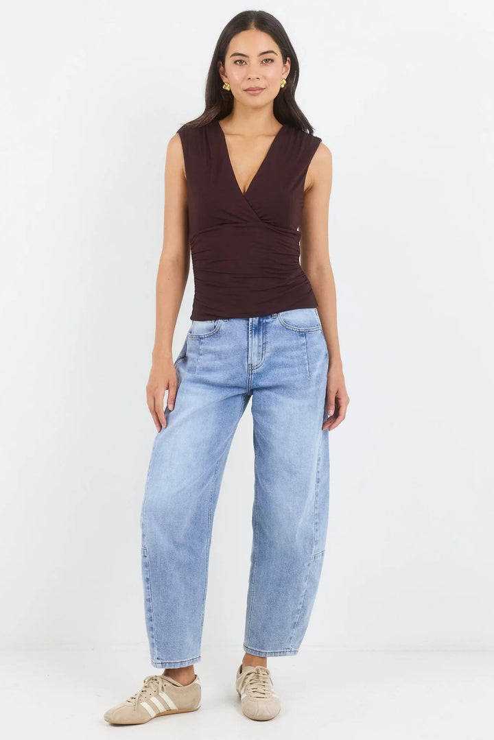 Connect Chocolate Jersey Cross Front Top - Chillis & More NZ