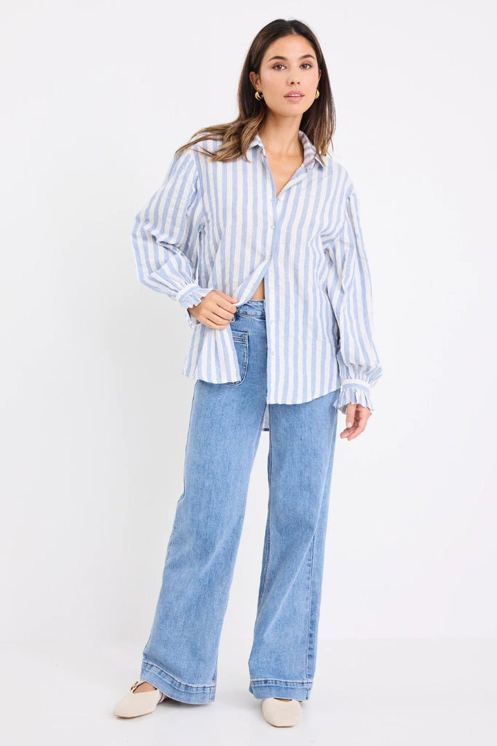 Connection Drop Shoulder Shirt - Blue Stripe - Chillis & More NZ