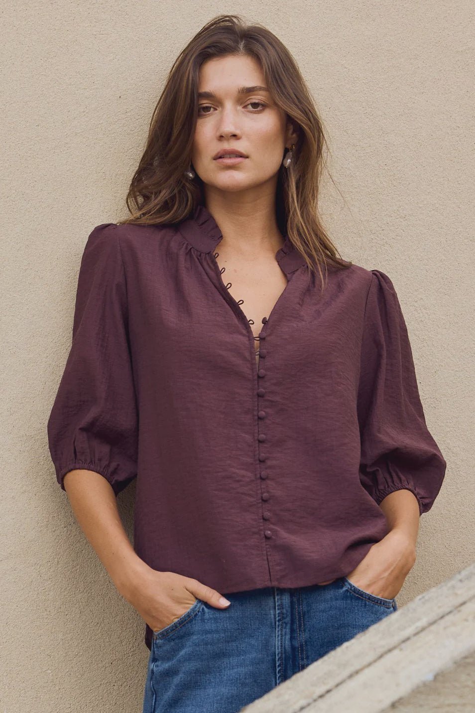 Continuance Chocolate Semi Sheer High Neck Top - Chillis & More NZ