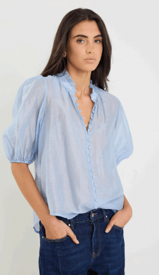Continuance Pale Blue Buttoned Short Sleeve - Chillis & More NZ