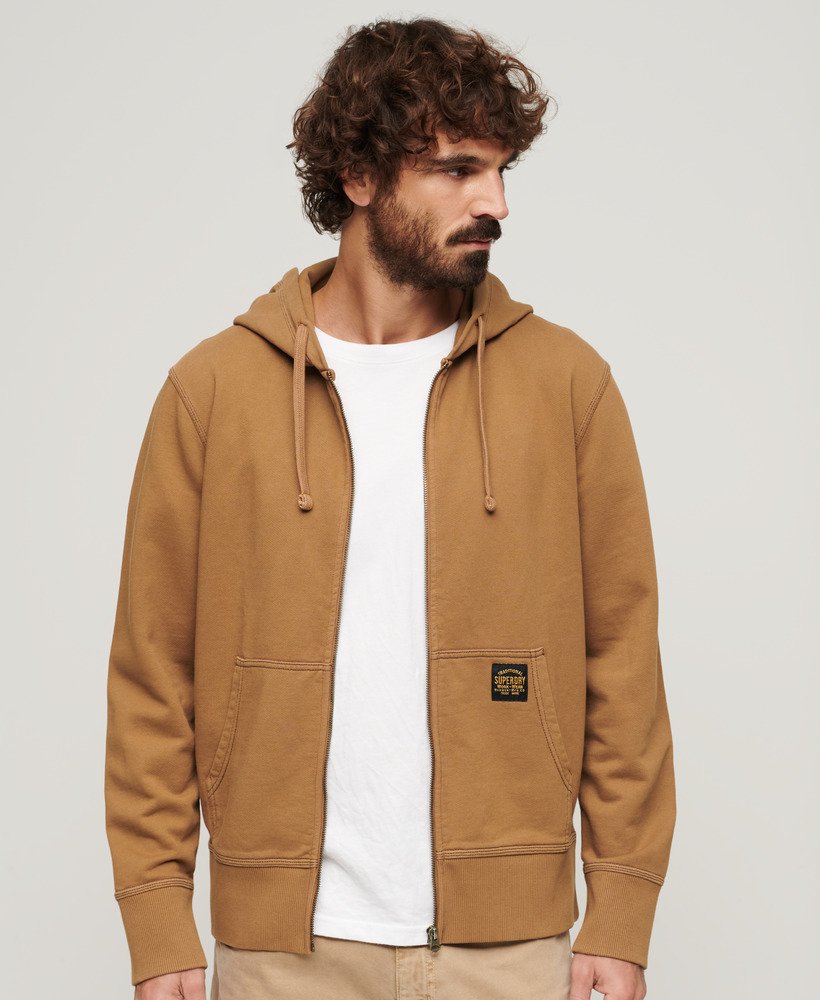 Contrast Stitch Relax Zip Hood - Brown - Chillis & More NZ