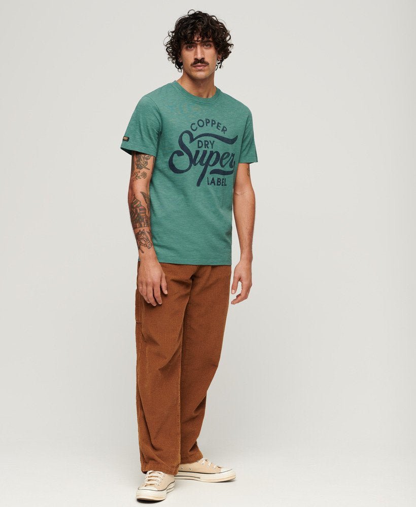 Copper Label Script Tee - Drius Green Slub - Chillis & More NZ