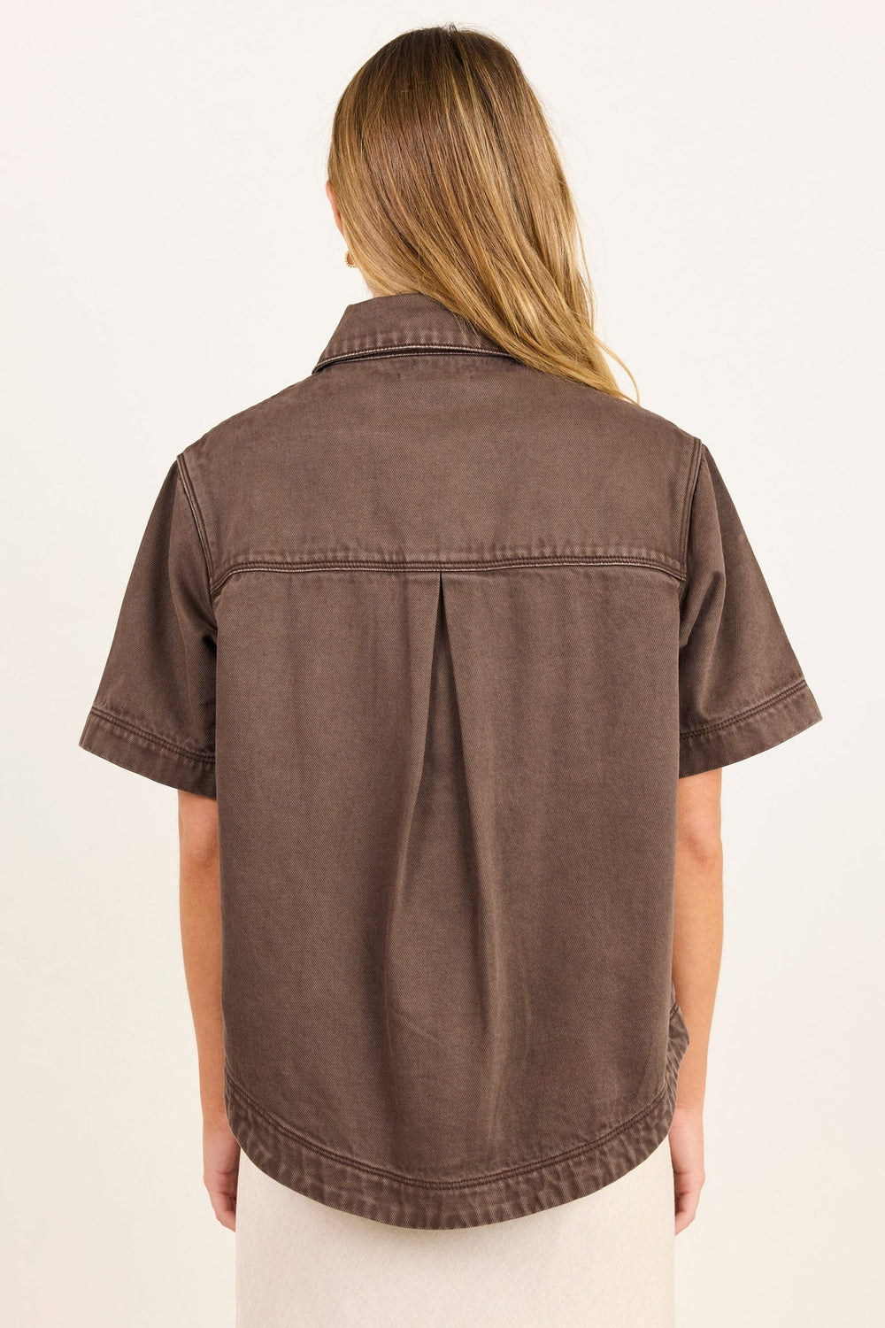 Crucial Mocha Denim Short Sleeve Shacket - Chillis & More NZ