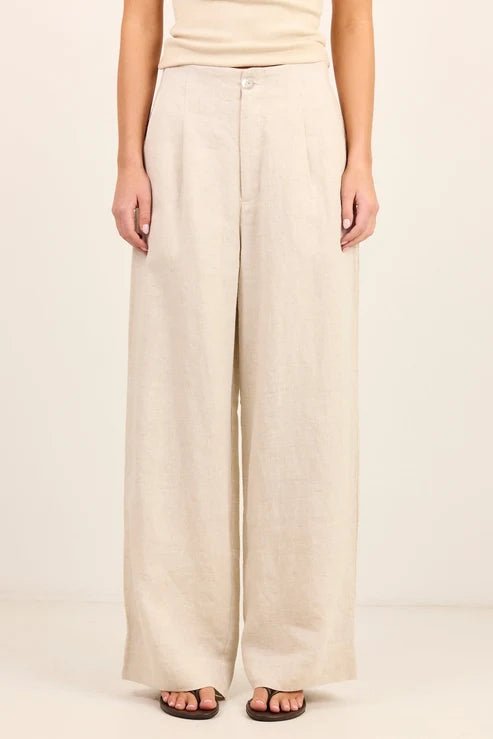 Curator Natural Linen Pleat Front Wide Leg Pants - Chillis & More NZ