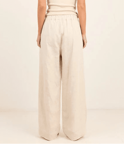Curator Natural Linen Pleat Front Wide Leg Pants - Chillis & More NZ