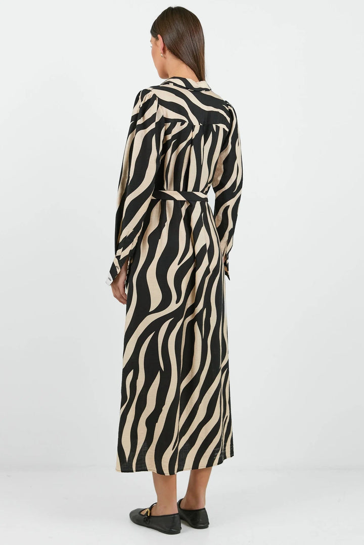 Cyprus Black and Cream Safari LS Shirt Midi Dress - Chillis & More NZ