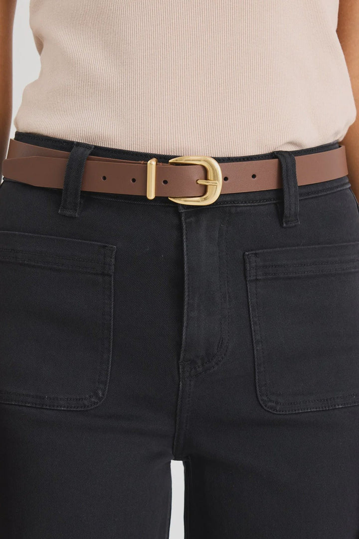 Dark Brown Gold Buckle Leather Belt - Chillis & More NZ