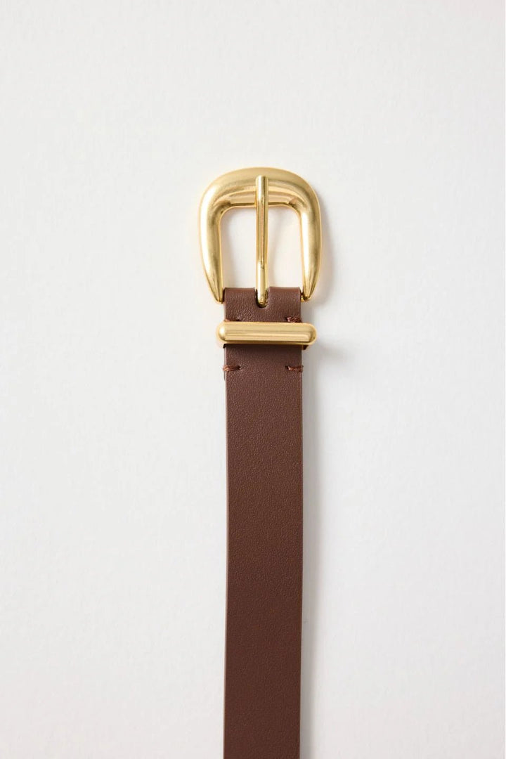 Dark Brown Gold Buckle Leather Belt - Chillis & More NZ