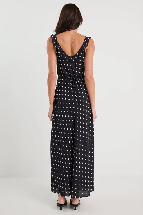 Delightful Black Polka Dot Satin Bias Slip Maxi Dress - Chillis & More NZ