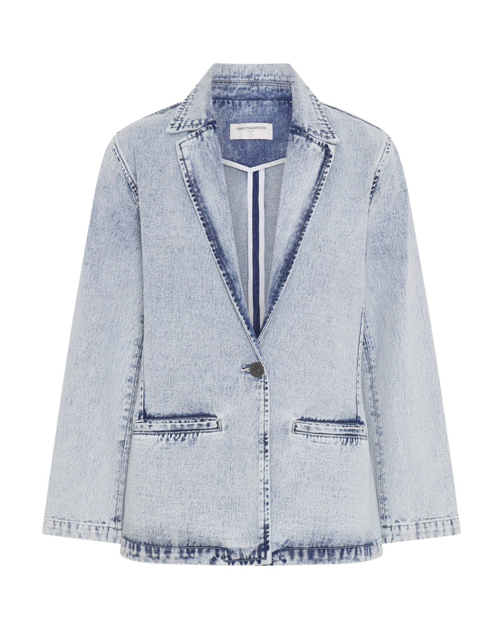 Denim Boyfriend Blazer - Bahama Blue - Chillis & More NZ