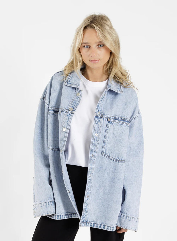 Denim Shacket - Washed Blue - Chillis & More NZ