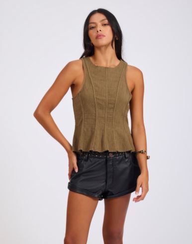 Desert Muse Peplum Tank Top - Khaki - Chillis & More NZ