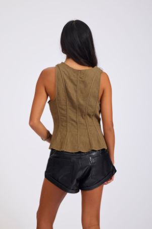 Desert Muse Peplum Tank Top - Khaki - Chillis & More NZ