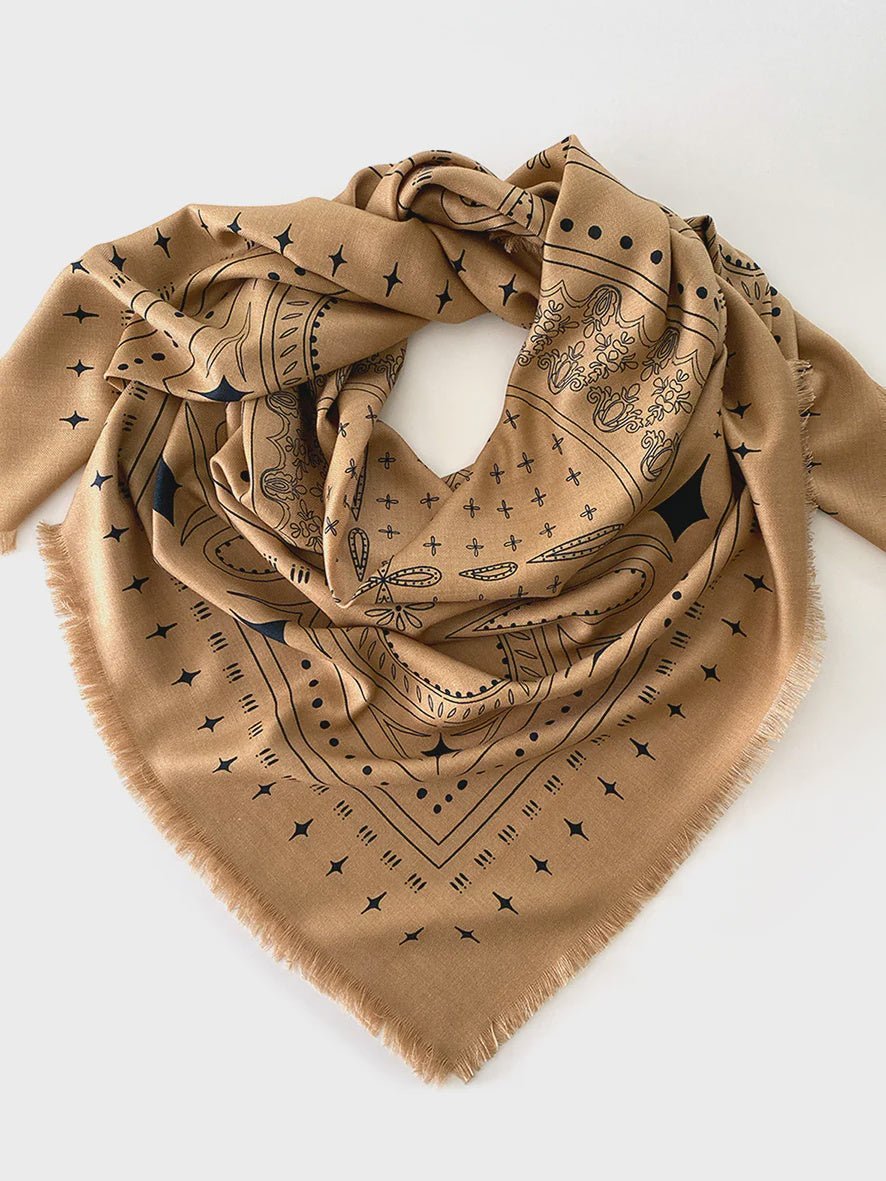 DH x Ellie Compton The Holden Wool Silk Scarf - Tan & Navy - Chillis & More NZ